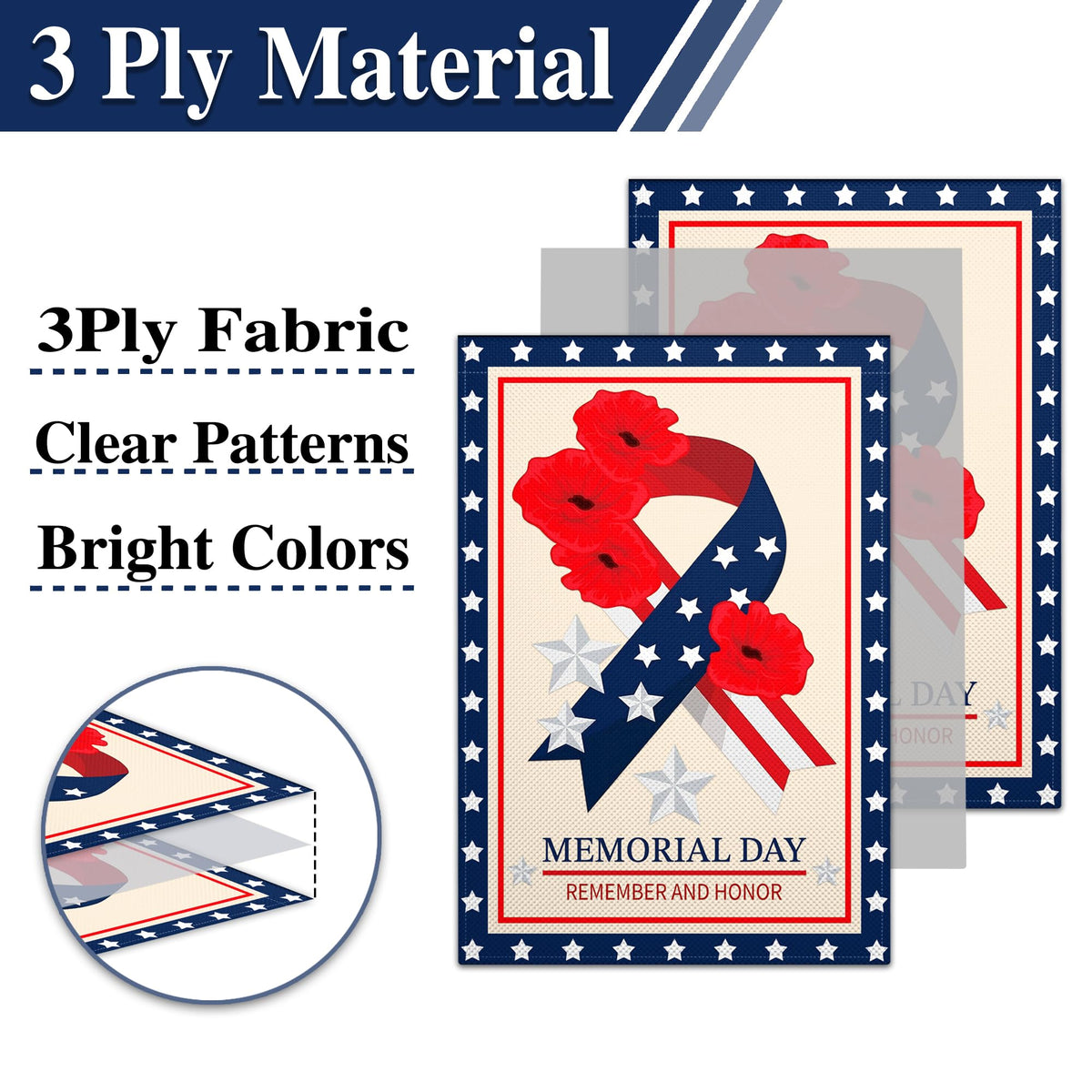 VOZUN Memorial Day flag with durable 3-ply fabric for long use