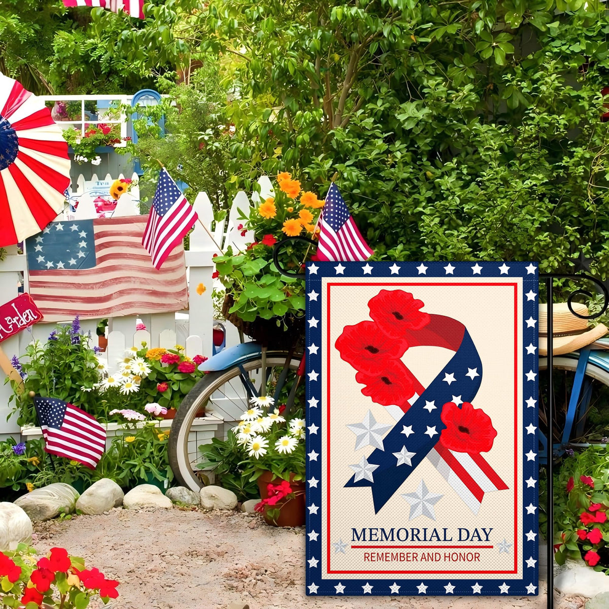 VOZUN Memorial Day flag hung on balcony adds patriotic mood