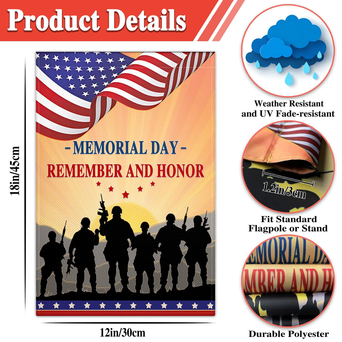 VOZUN Memorial Day flag sleeve-hanging design ideal for standard flag stands.