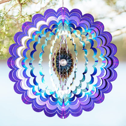 VP Home Floral Burst Mandala wind spinner, front view, adds colorful motion to outdoor decor