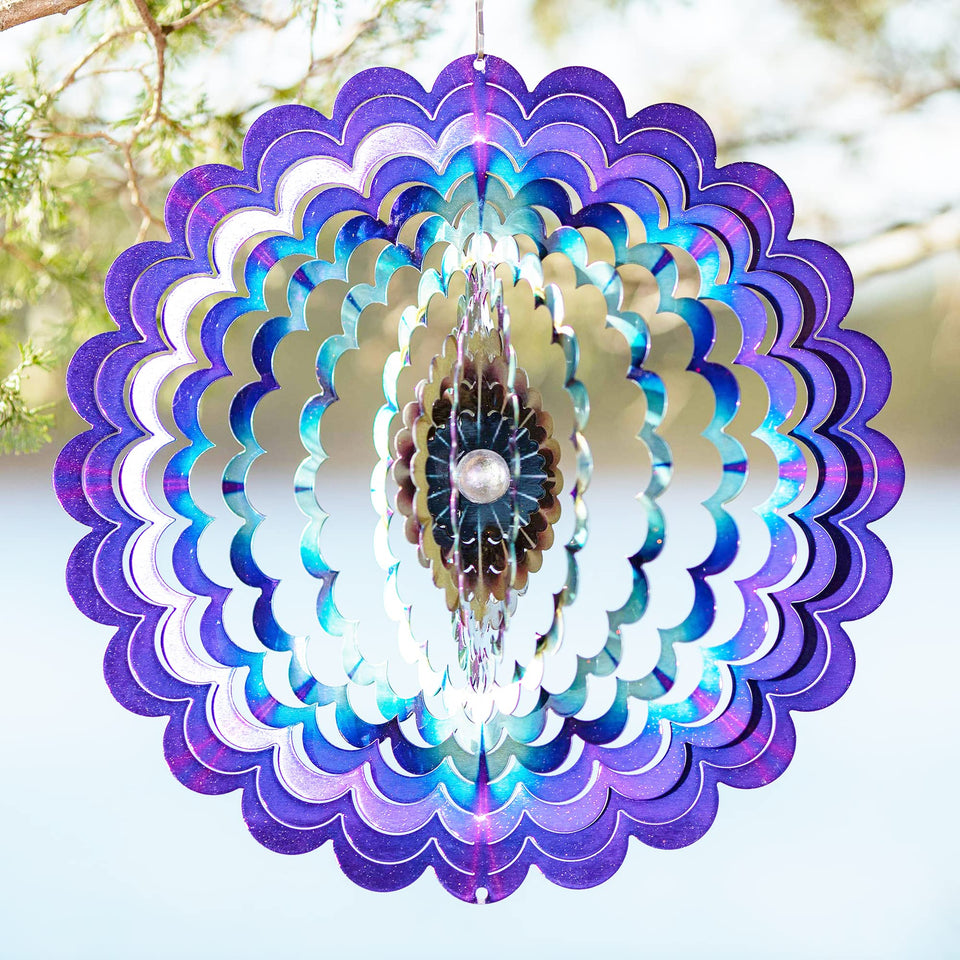 VP Home Floral Burst Mandala wind spinner, front view, adds colorful motion to outdoor decor