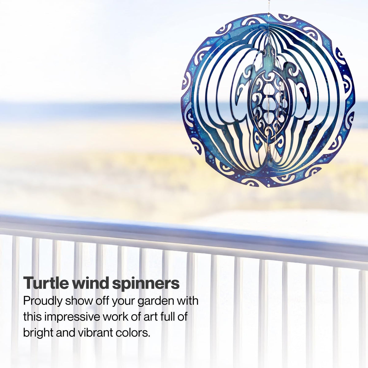 VP Home Tribal Turtle spinner showing the S-hook hanging option for porch setup