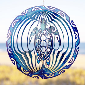 VP Home Tribal Turtle spinner side view showing weather-resistant steel for all-season use