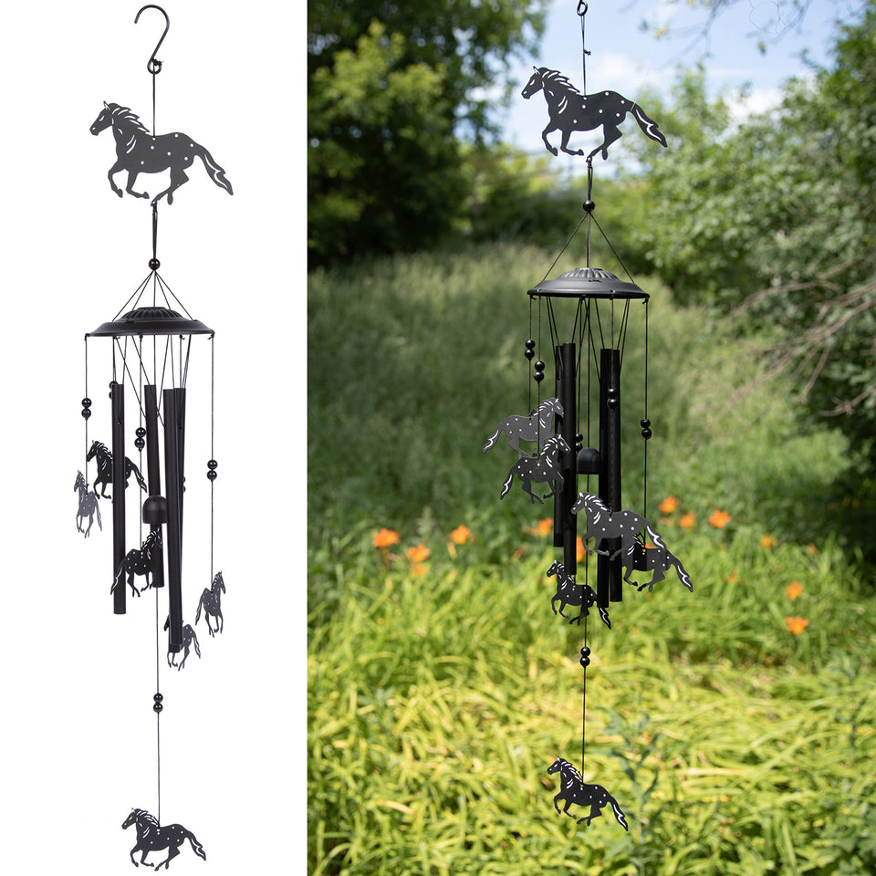 VP Home Wild Horses wind chime in the garden creates soothing outdoor ambiance.