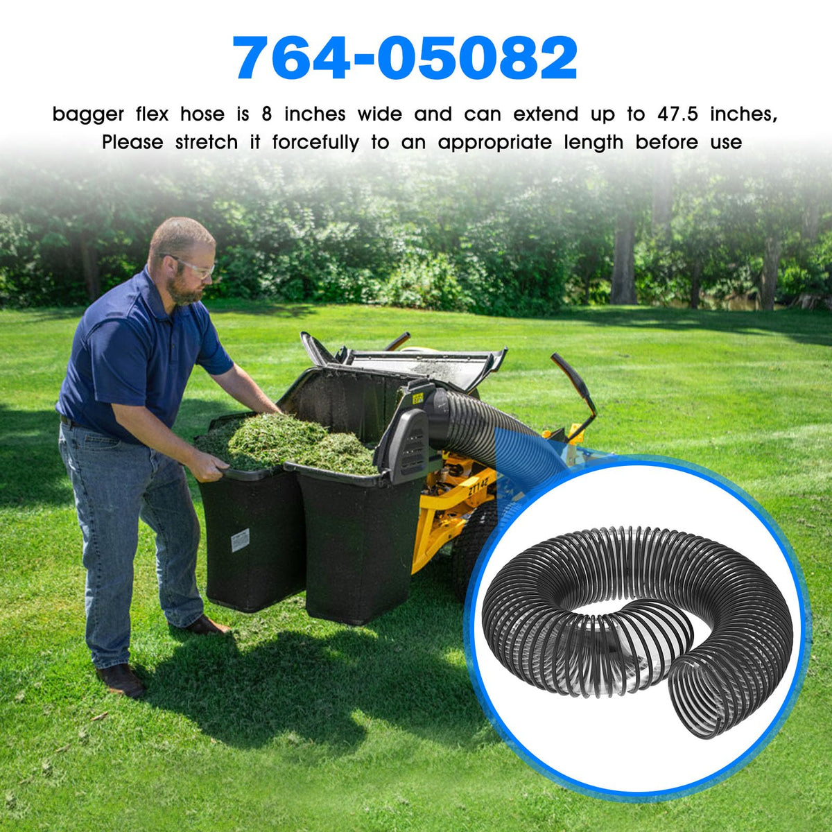 VQQLII 764-05082 hose enhances leaf collection performance on riding mowers