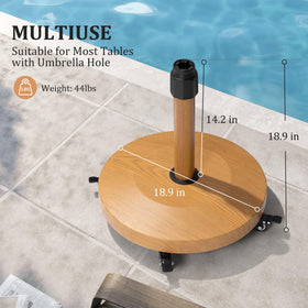 Heavy-duty 44lb concrete base supporting outdoor umbrellas.