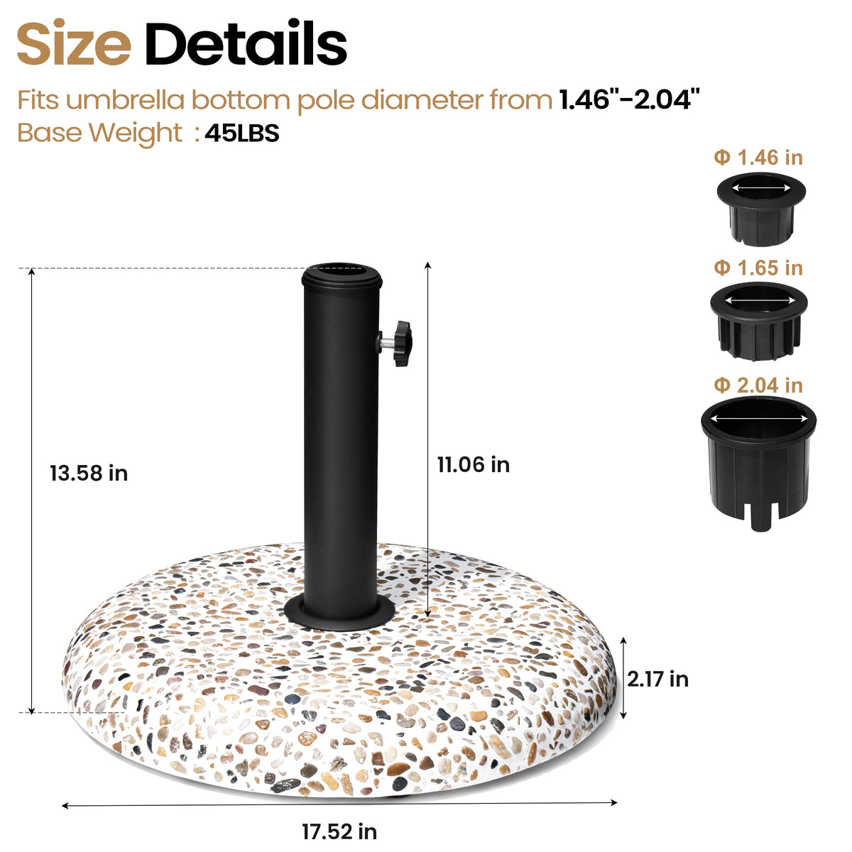 Side profile of VredHom umbrella base showing sturdy weight for deck setups