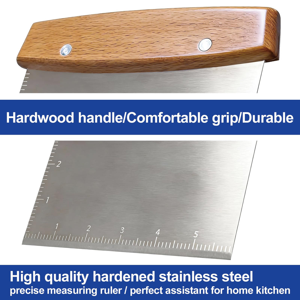 Vriysei bench scraper in action demonstrates versatile use on bowls and counters.