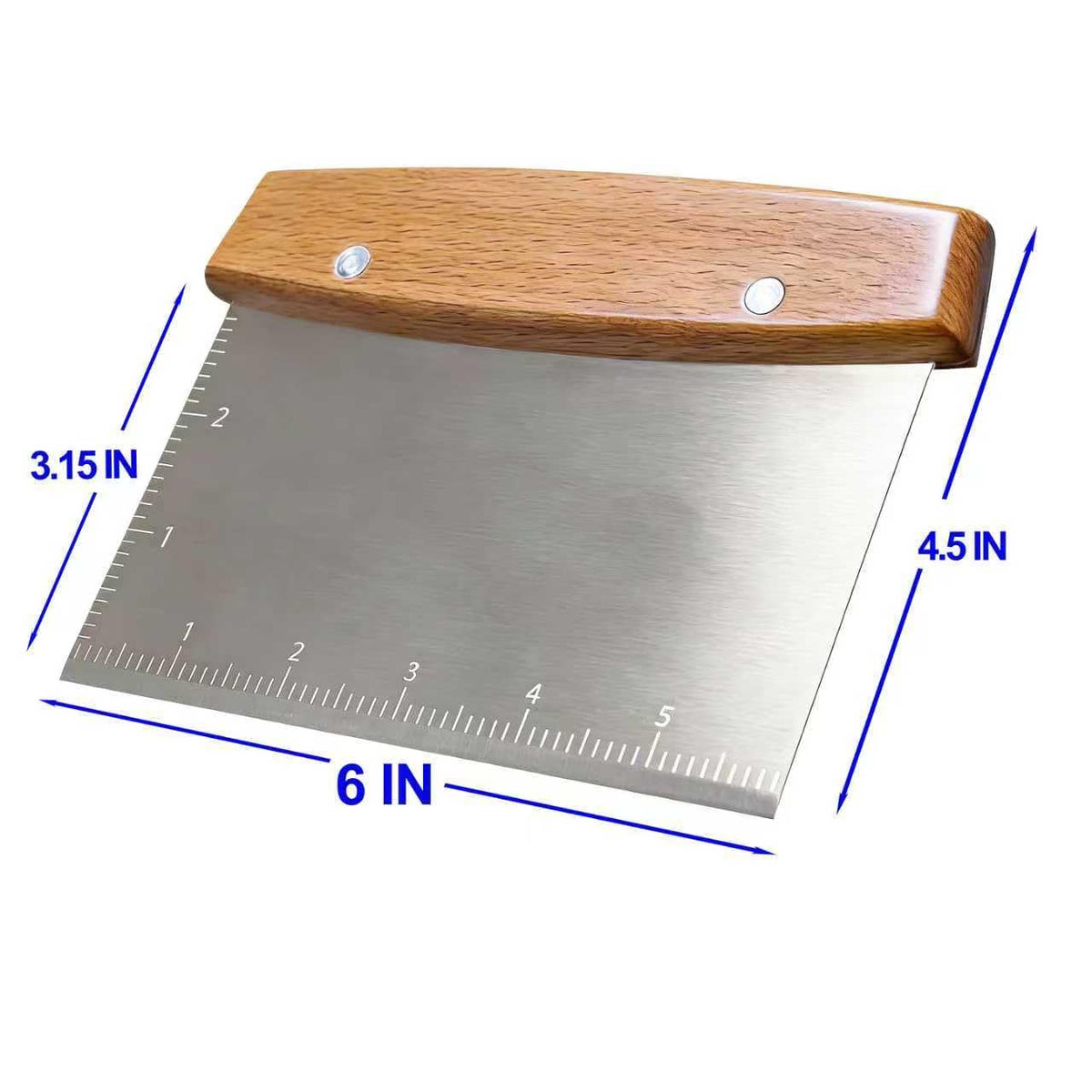 Vriysei wood handle scraper highlighting comfortable grip during baking prep.