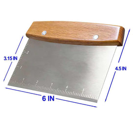 Vriysei wood handle scraper highlighting comfortable grip during baking prep.