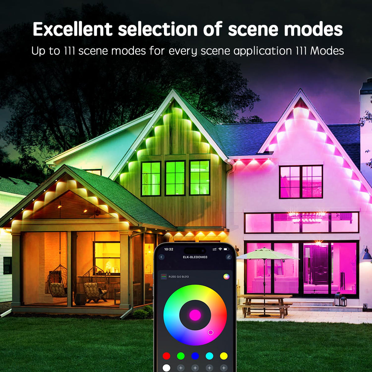 Vrribonx RGB outdoor lights showcasing color-cycle and vibrant hues.