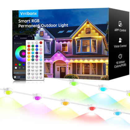 Vrribonx 100ft RGB outdoor lights wall wash illuminating exterior spaces.