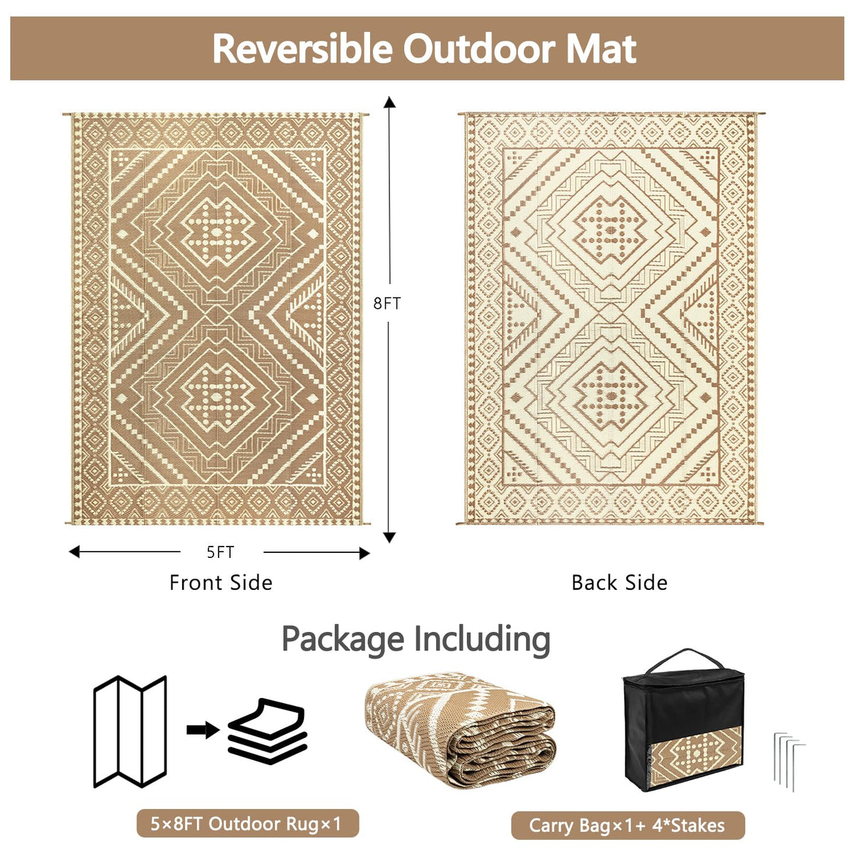 Close-up of VSIWB reversible outdoor rug pattern in beige for patio aesthetics