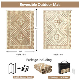 Close-up of VSIWB reversible outdoor rug pattern in beige for patio aesthetics
