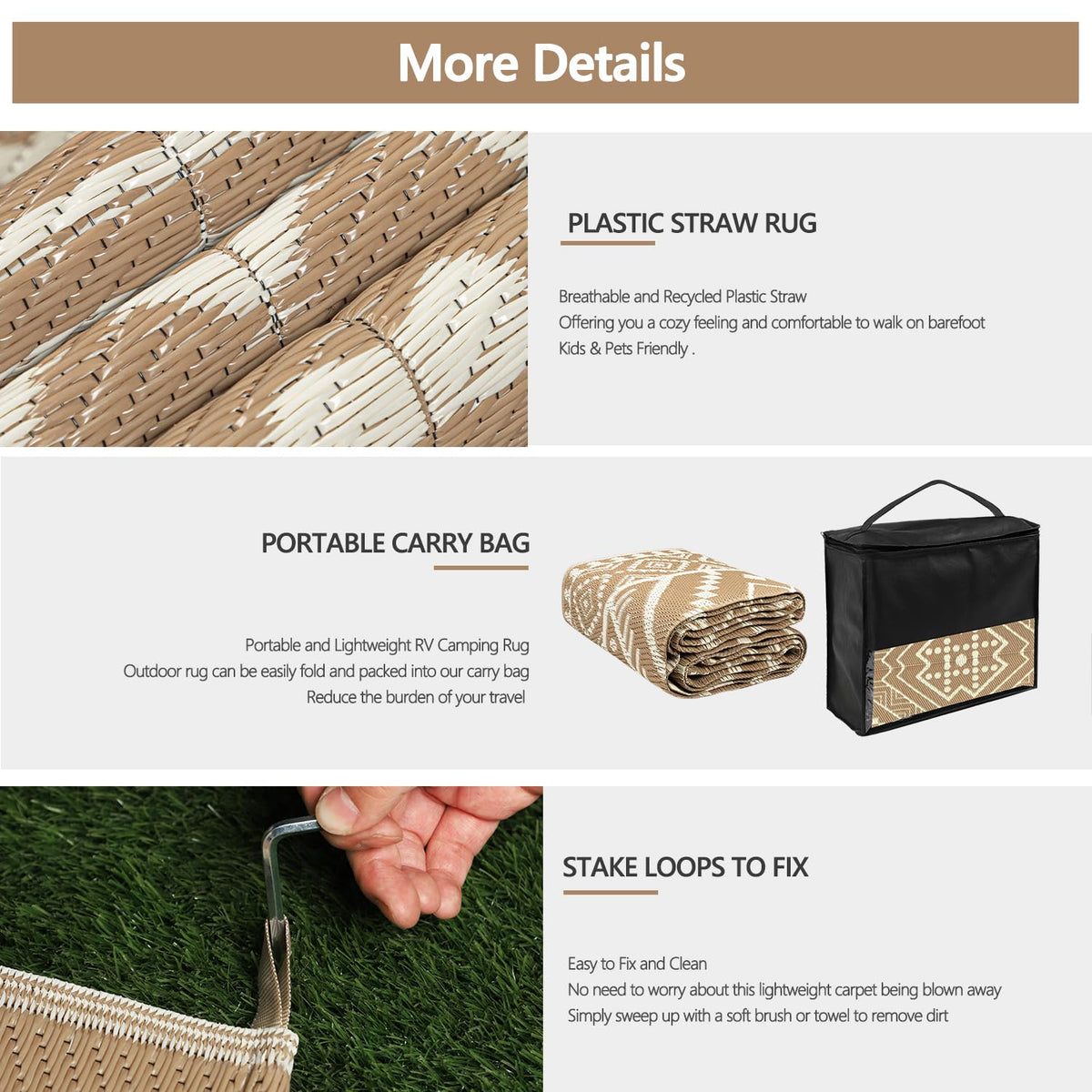VSIWB lightweight RV camping rug with carry bag ready for picnics and road trips