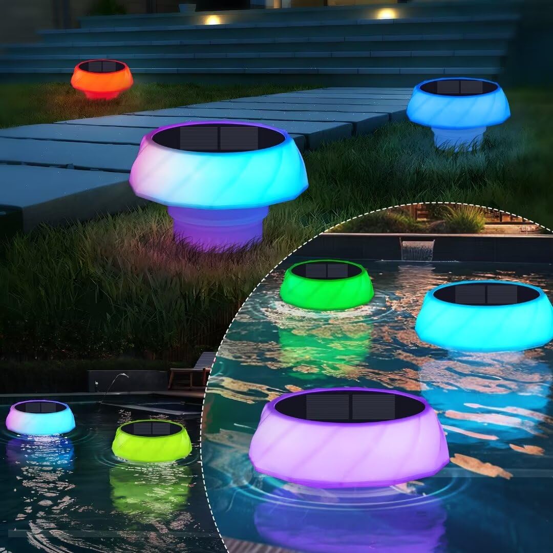 Night glow from VsMon-Fri pool floater lighting edges of water