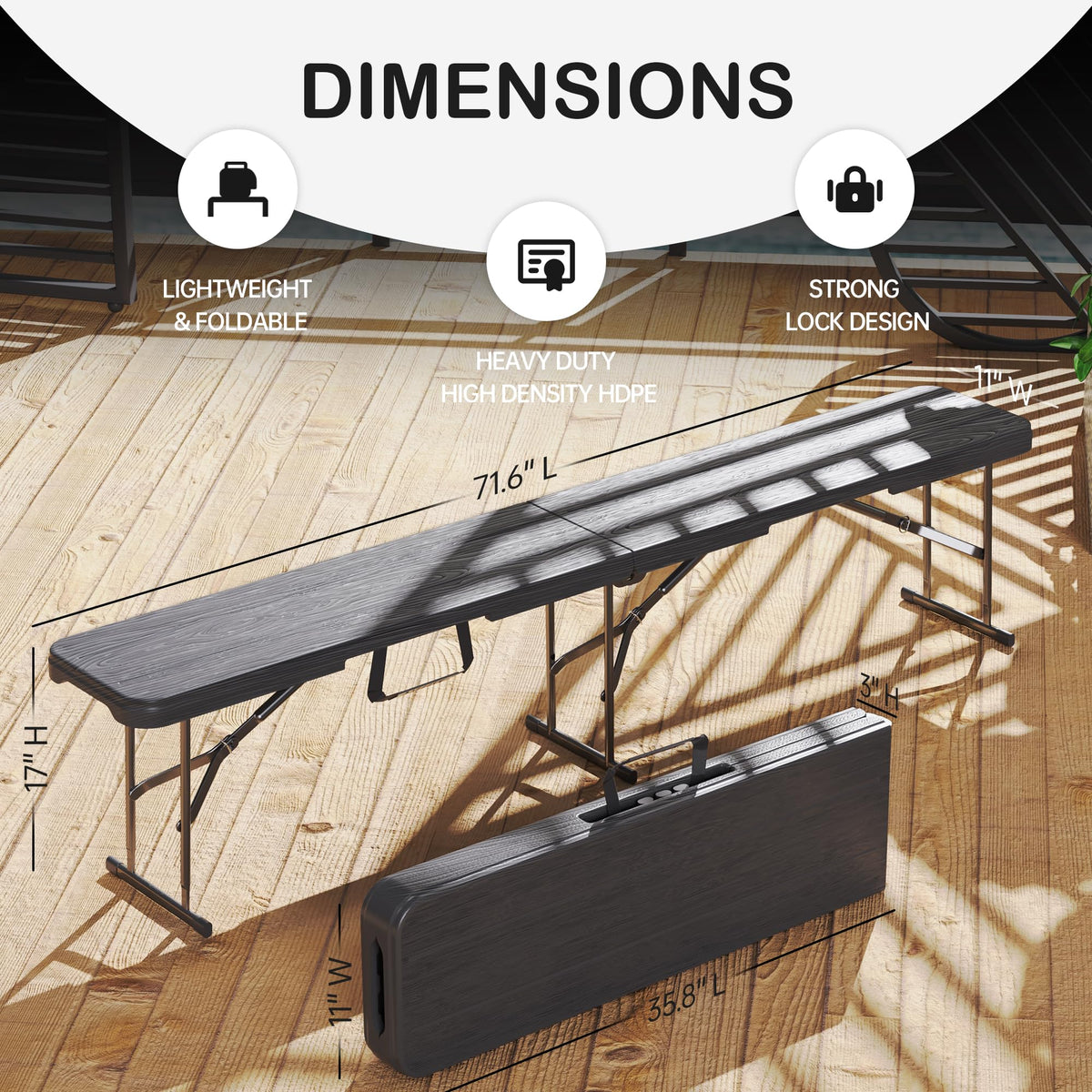 VSOAEIL 6ft folding bench folded saves space for storage at home or in a car trunk