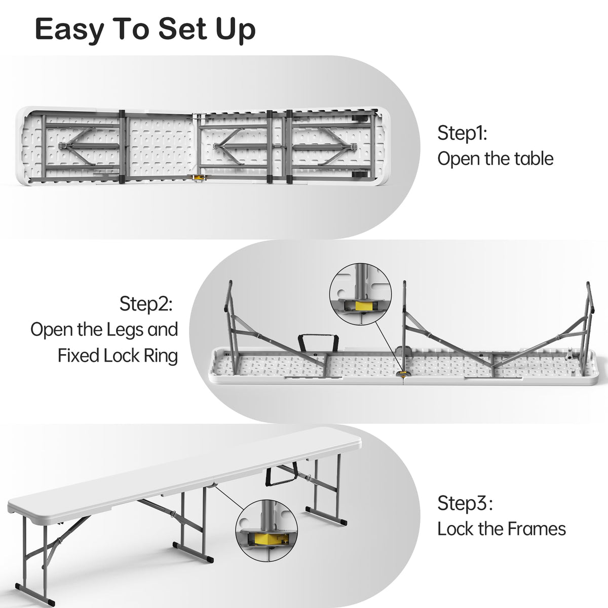 VSOAEIL 6ft folding bench with lock design prevents folding during use.