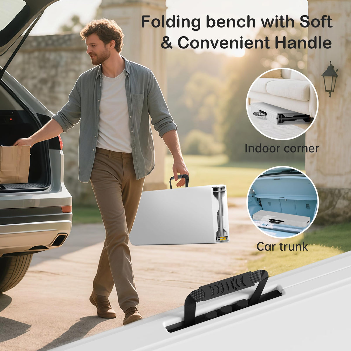 Outdoor picnic setup using VSOAEIL bench for seating.