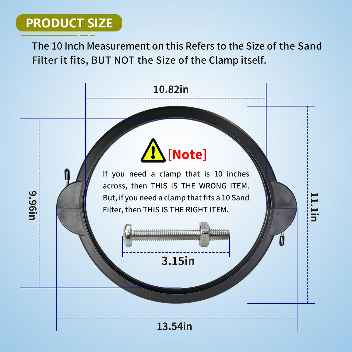 Close-up of the Vsttar clamp-ring illustrating precise fit with Intex 10-inch pumps.