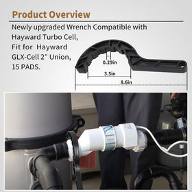 Vsttar wrench demonstrates 2 inch GLX-Cell union compatibility on Hayward.