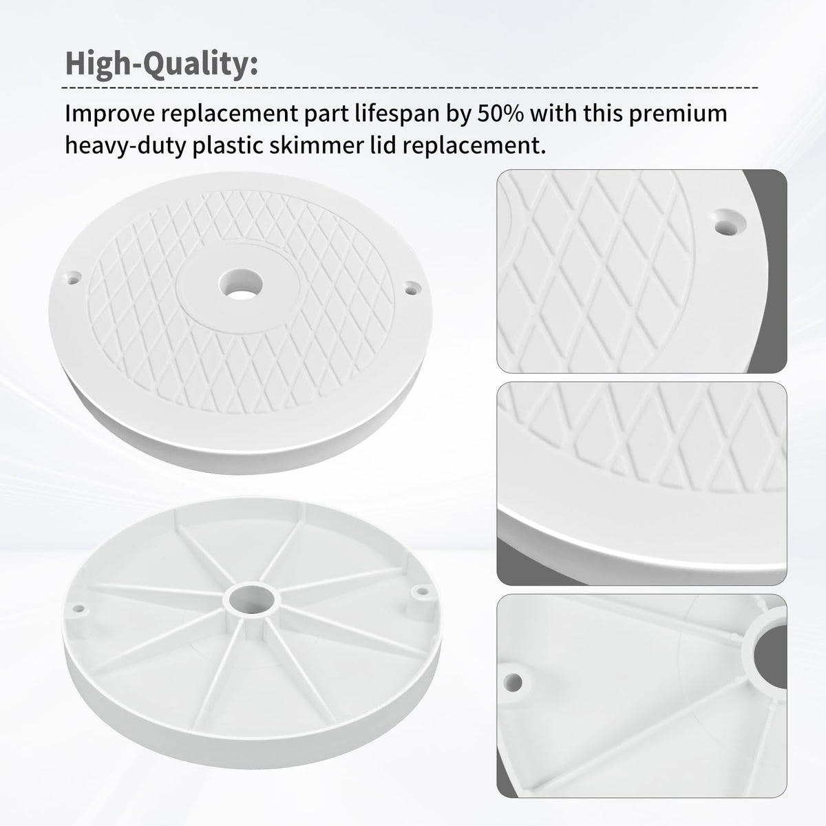 Vsttar heavy-duty plastic lid for reliable pool skimmer replacement.