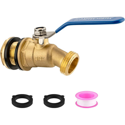 Vtenyeo brass rain barrel spigot kit with 3-4in GHT outlet for hose attachment.
