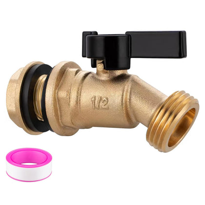 Vtenyeo brass water spigot kit with inlet-to-outlet setup for reliable rain barrel filling.