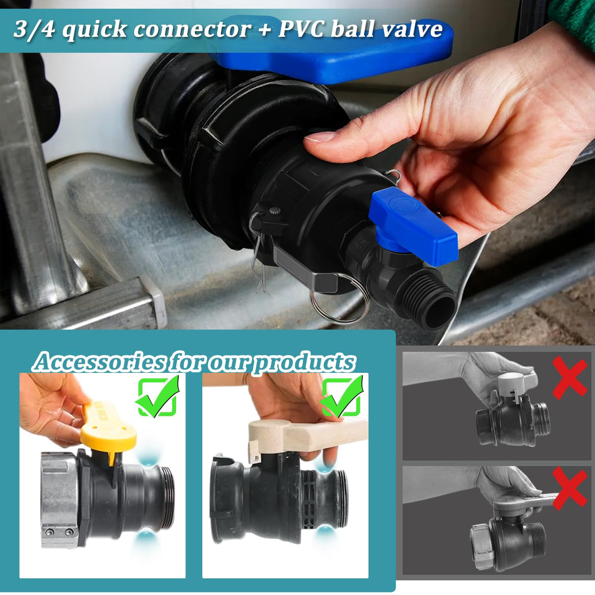 Vtenyeo IBC Tote Adapter ball valve assembly enables precise water control.
