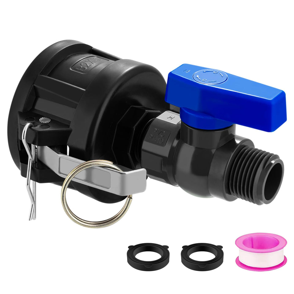 Vtenyeo IBC Tote Adapter grooved connection for secure, leak-free hose setup.
