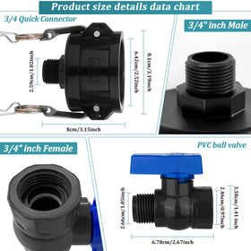 Vtenyeo IBC Tote Adapter three-quarter GHT enables quick hose compatibility.