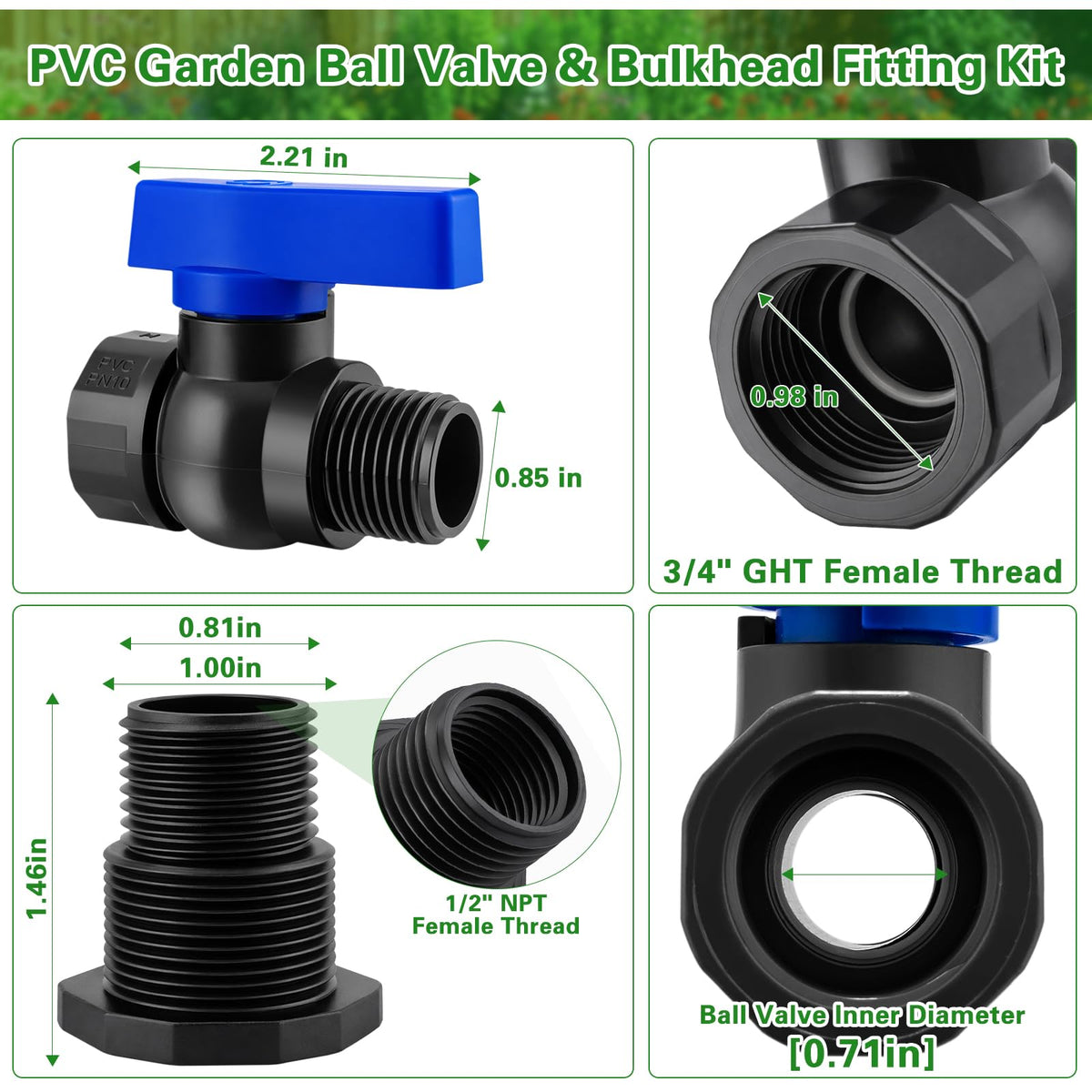 Vtenyeo rain barrel spigot kit ball valve for controlled flow