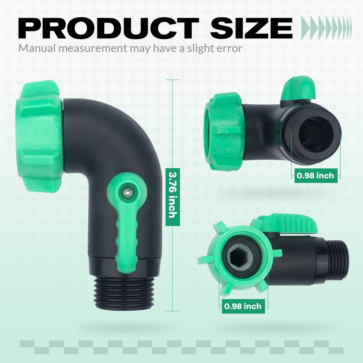 Vtenyeo shut-off valve with garden hose seals leak-proof connection.