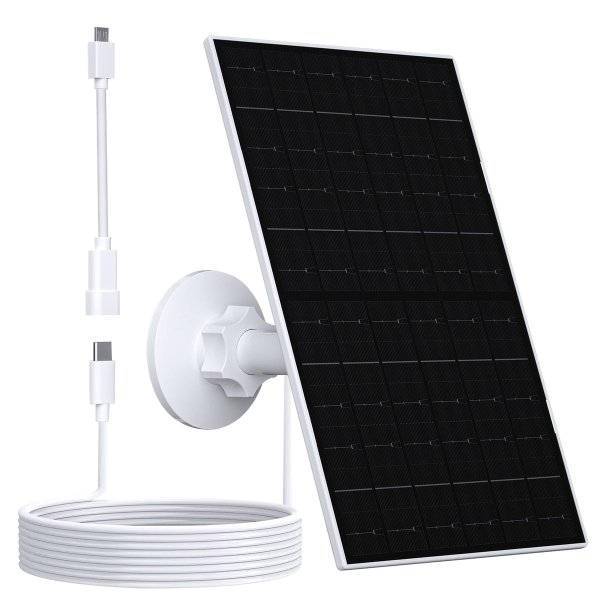VUEBEE 7W solar panel exterior setup boosts camera power in sunlight.