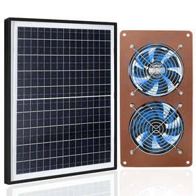 VUEBEE solar panel 2-fan kit mounted on coop roof for outdoor ventilation