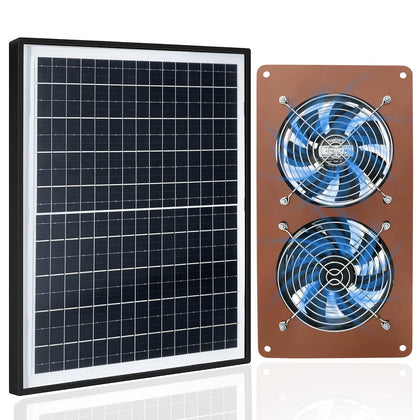 VUEBEE solar panel 2-fan kit mounted on coop roof for outdoor ventilation