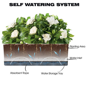 Vugosson water reservoir and cotton wick shown for steady plant moisture.