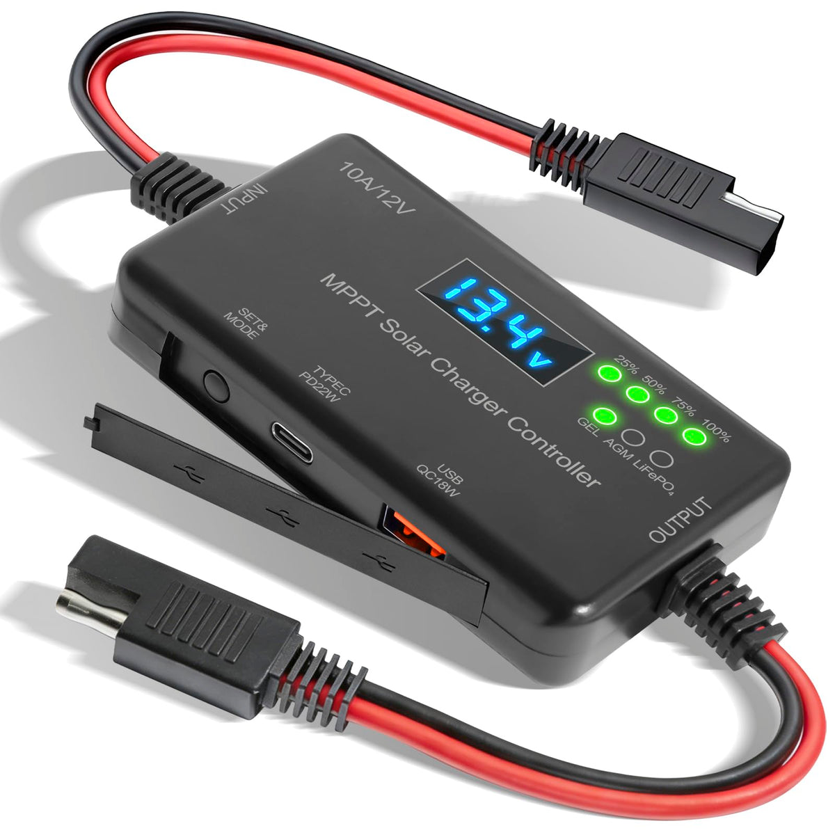 VUICCI 10A MPPT controller front view for compact off-grid power management