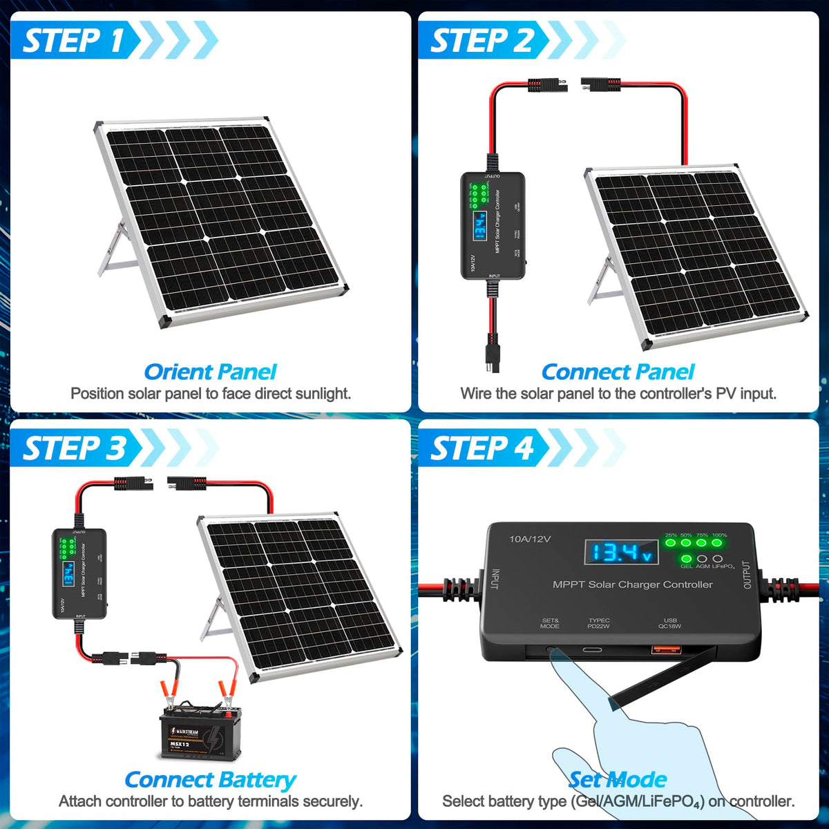 VUICCI 10A MPPT installation in minutes with SAE connectors
