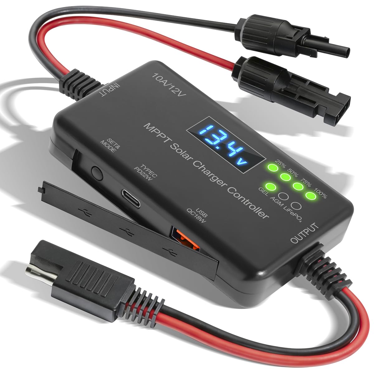 VUICCI solar charge controller front panel with LCD for real-time monitoring.