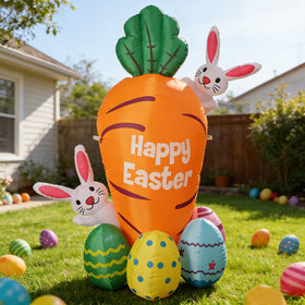 VURPOKSI 6.5 ft inflatable carrot with two rabbits, ideal for festive outdoor Easter decor