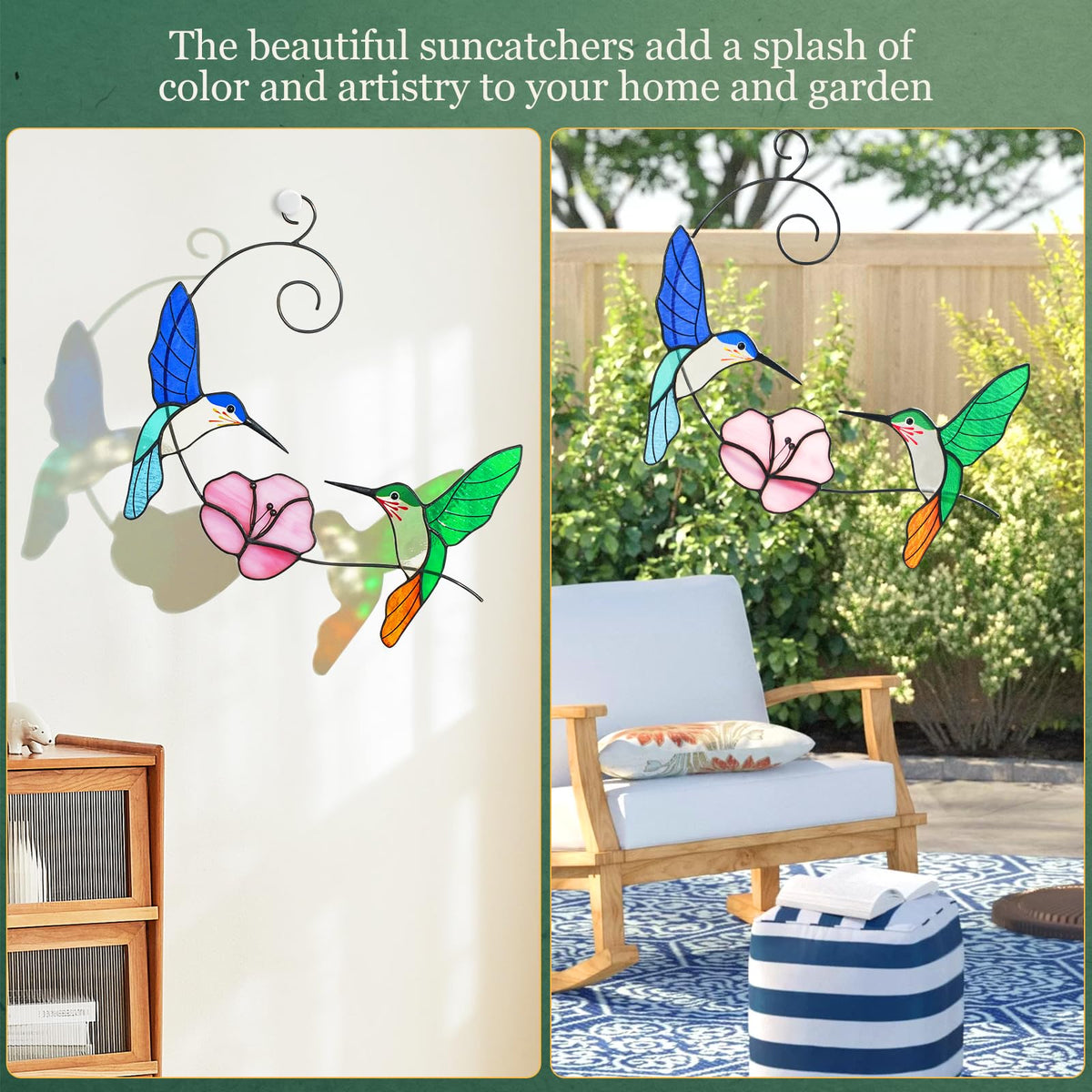 vusluna hummingbird sun catcher with flower detail enhances interior decor