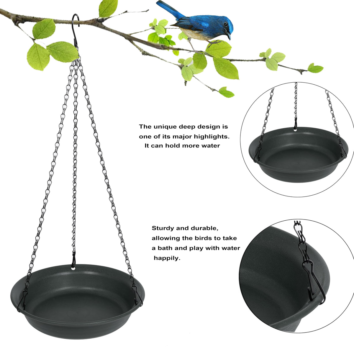 VUWEZ plastic birdbath tray made of BPA-free PP, easy to clean.
