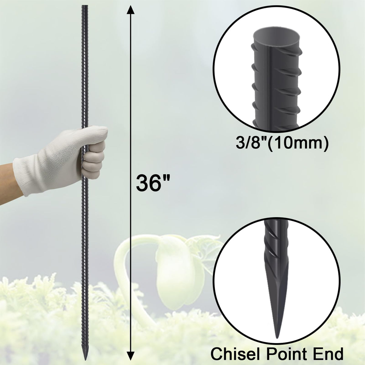 VVOKGO concrete form stake 36-inch with chisel tip for easy soil penetration.