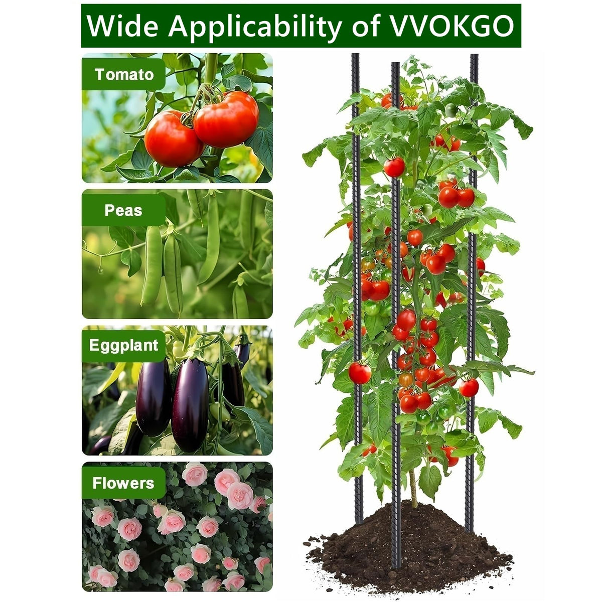 VVOKGO long stakes for plant support and garden border stabilization.