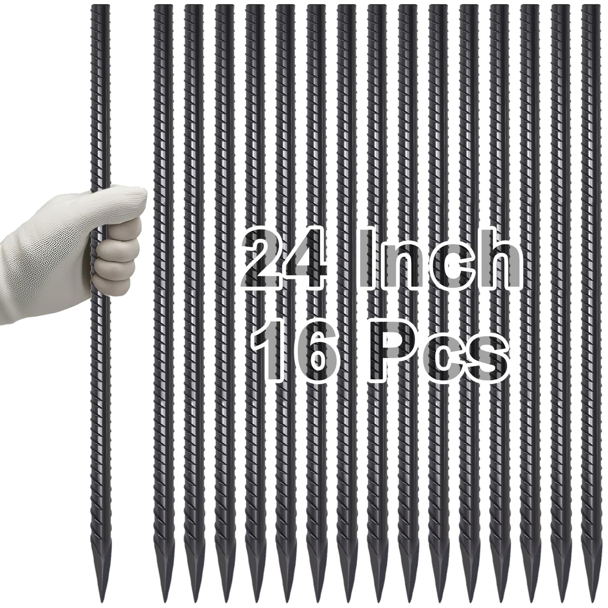 VVOKGO 24-inch rebar stake standing in soil to support a tall plant
