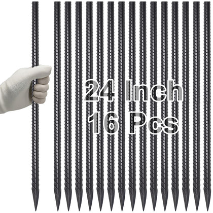 VVOKGO 24-inch rebar stake standing in soil to support a tall plant