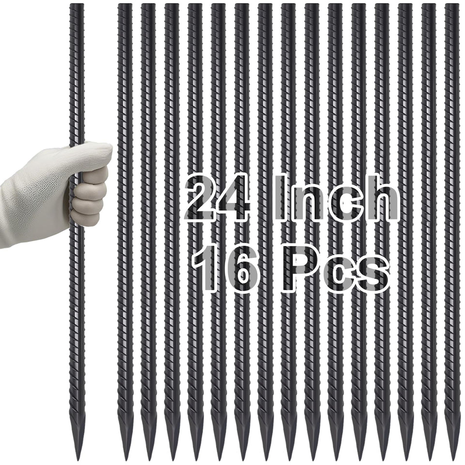 VVOKGO 24-inch rebar stake standing in soil to support a tall plant