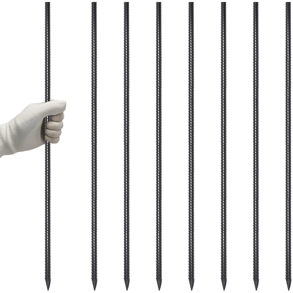 VVOKGO rebar stakes 36-inch 8-pack stabilizing garden borders and plant supports.