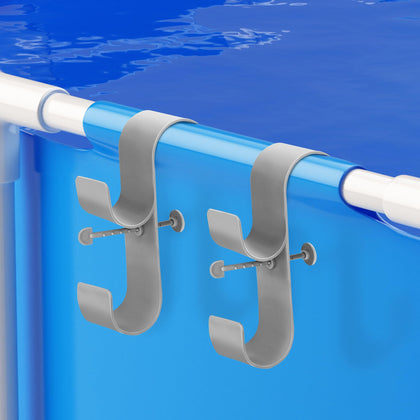 VWAERR leaf skimmer holder on a gray pool rail keeps tools organized and within reach